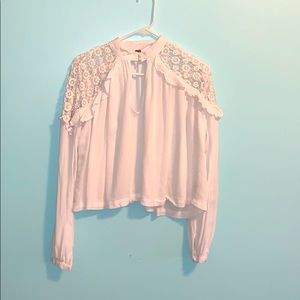 Free People Lace Shoulder Trapeze Blouse
